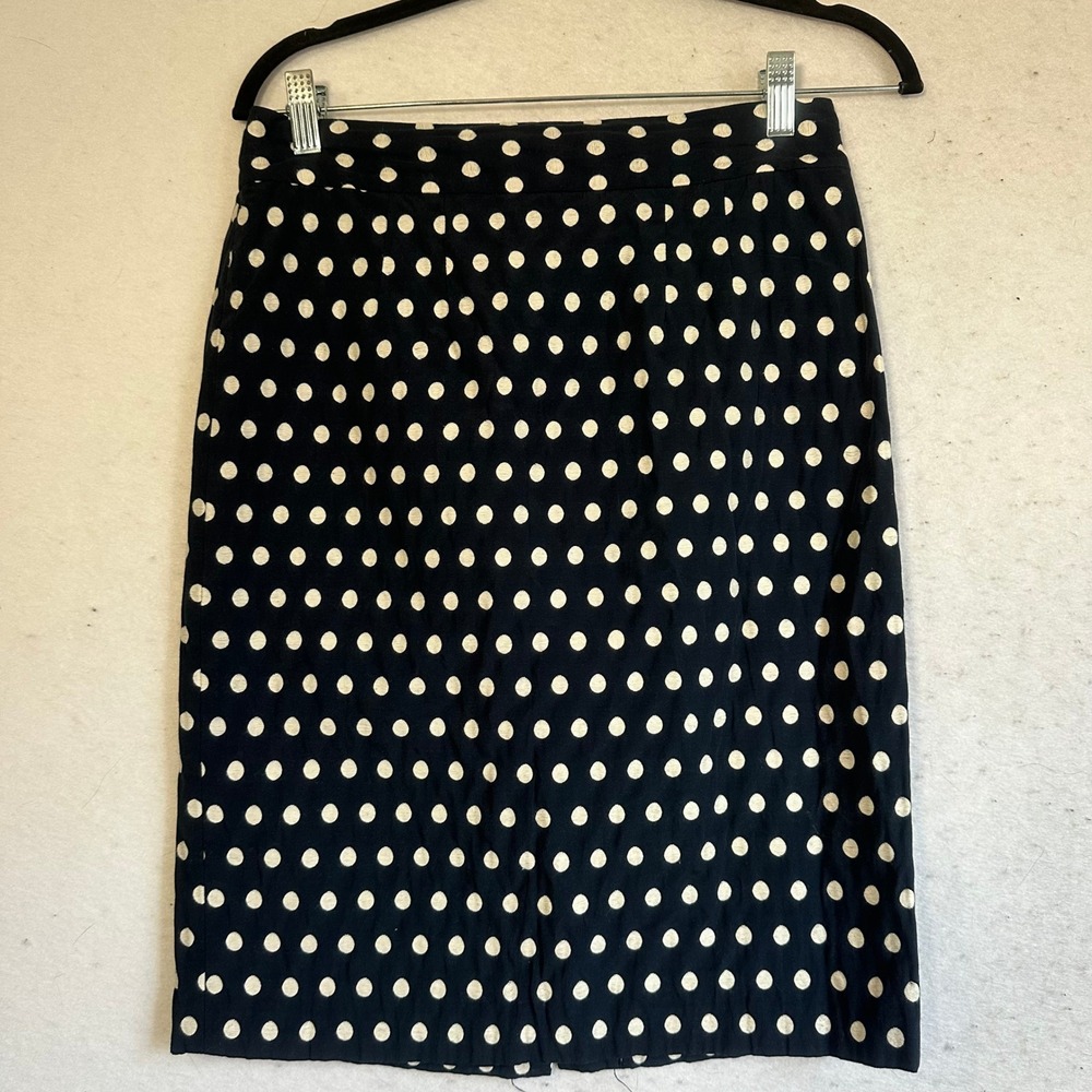 Banana Republic Navy Blue White Polka Dot Pencil Skirt Womens 4 Cotton Blend